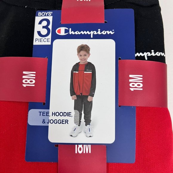 Champion Toddler Boys' 18M Active Hoodie Jogger Pants and T-Shirt Tee Set 18M - Picture 4 of 6